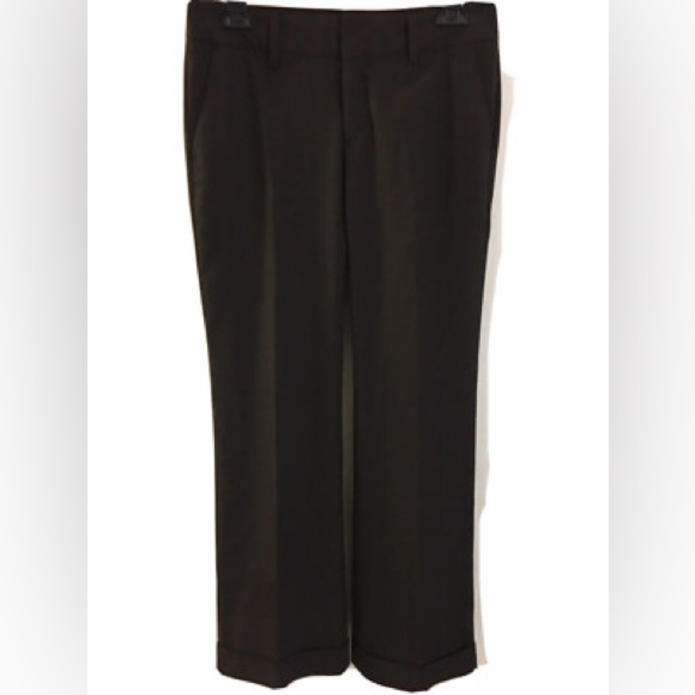 Banana Republic Black Wool Wide-Leg Cuffed Lined Dress Pants in Jackson Fit